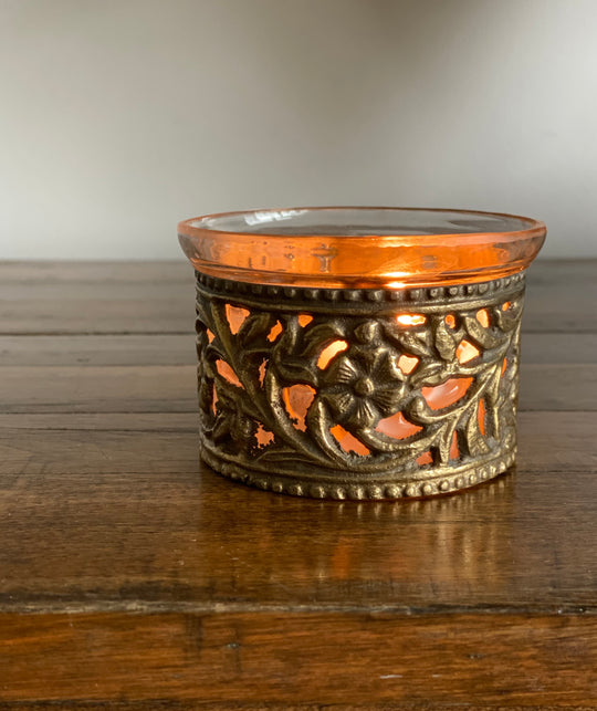 vintage glass and brass candle holder