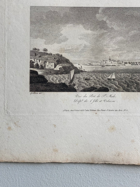 antique engraving, "vue de la port de St. Male"