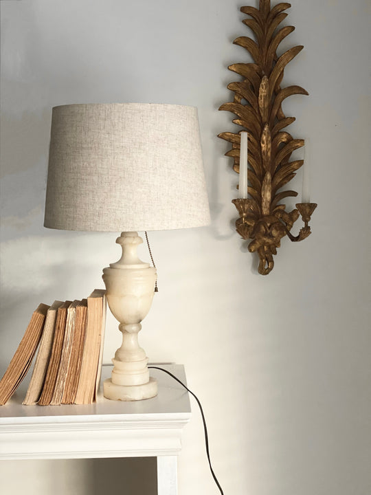 vintage Italian marble lamp with linen shade