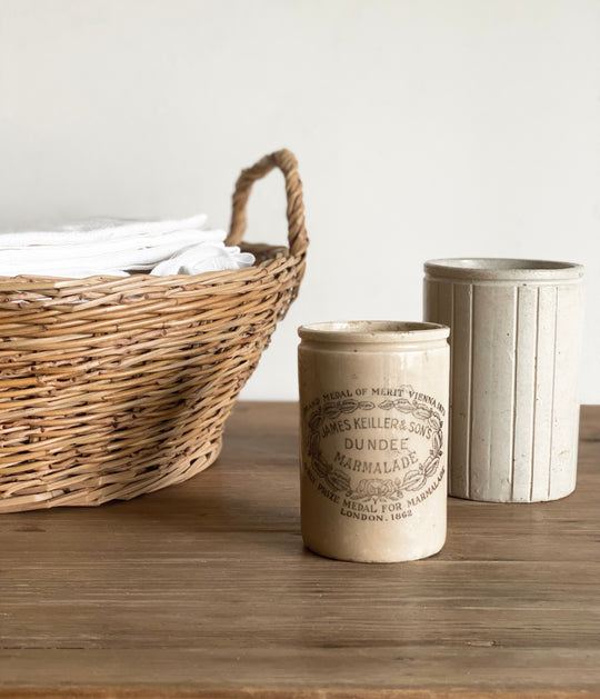 antique Dundee Marmalade advertising stoneware pot