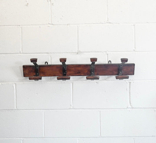 vintage french wood and metal wall hooks