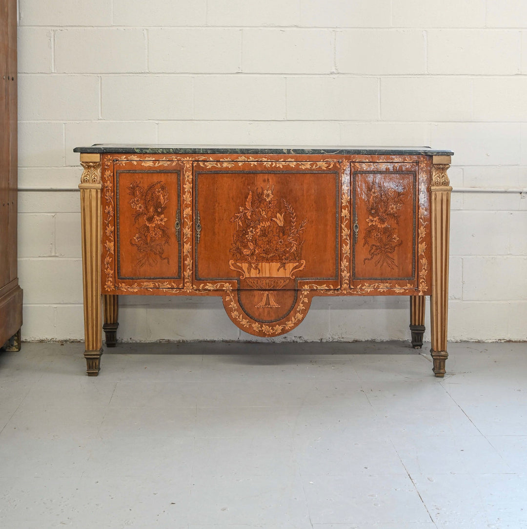 vintage italian marble topped commode with inlaid wood