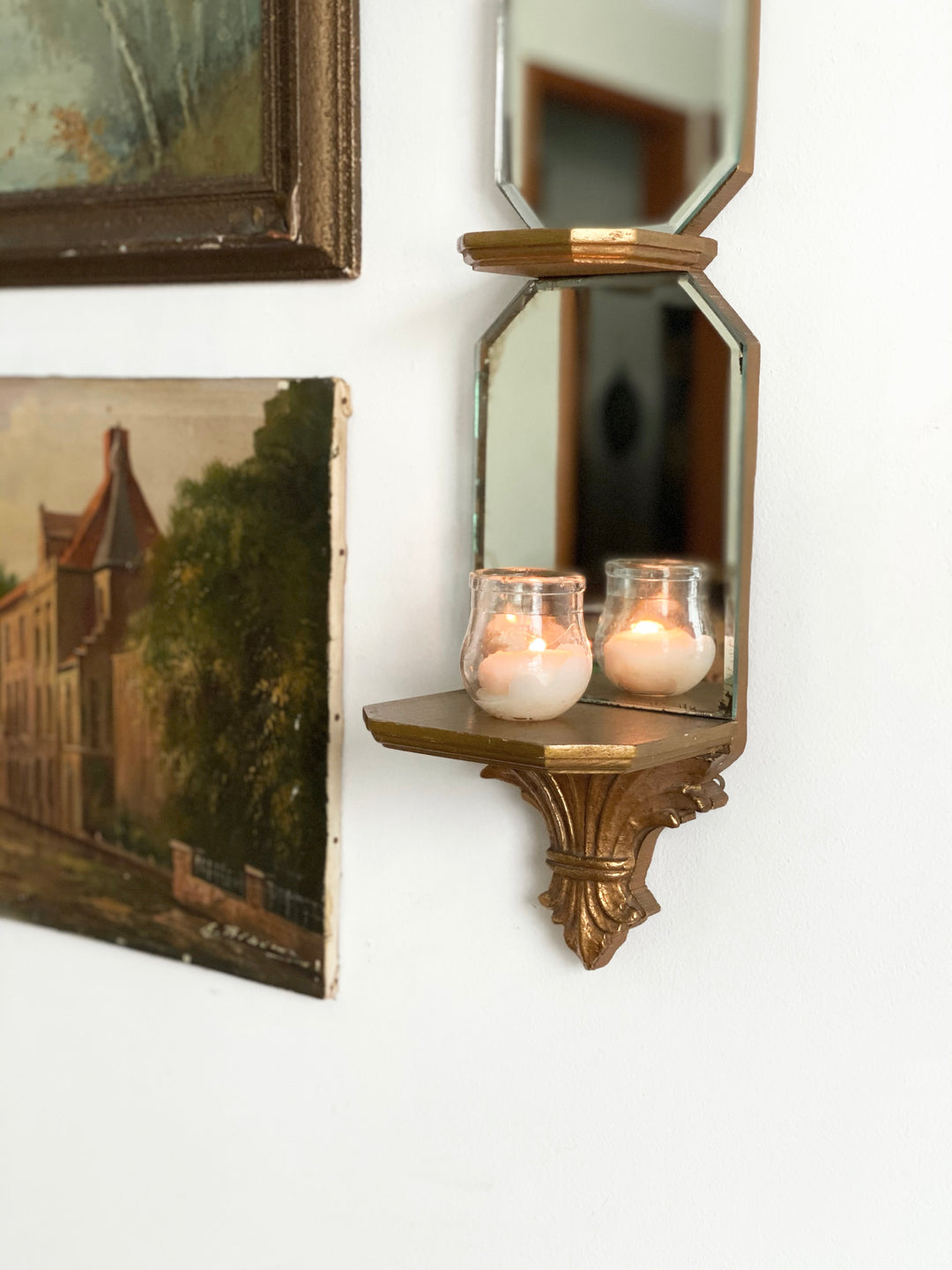 vintage mirrored wall shelf