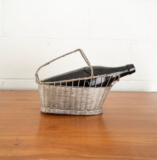 vintage french silver wire woven bottle caddy