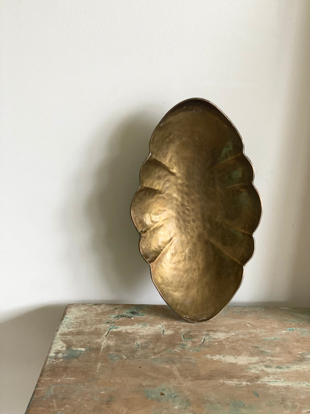 vintage hammered brass pedestal bowl