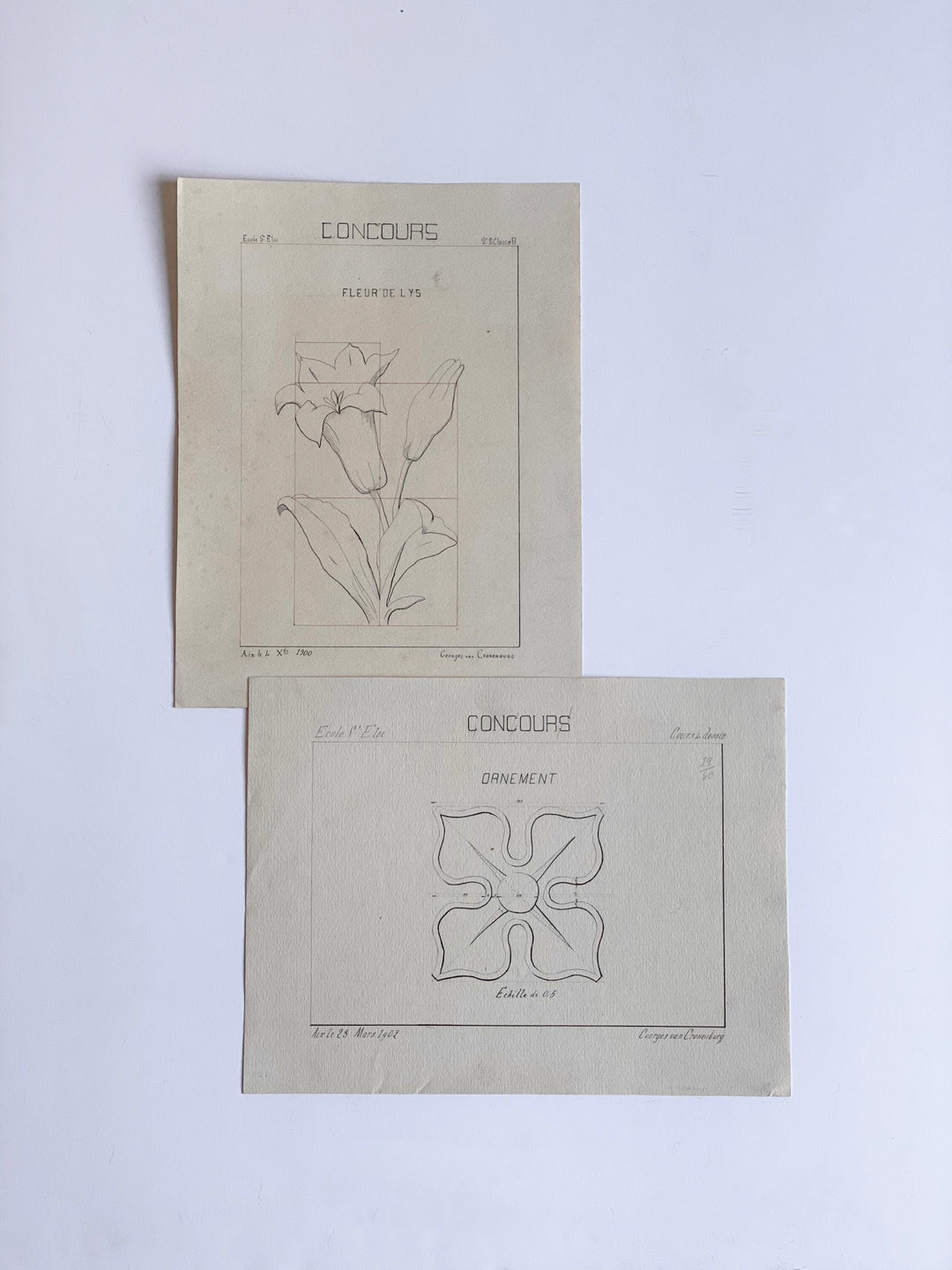 antique architectural studies, set of two