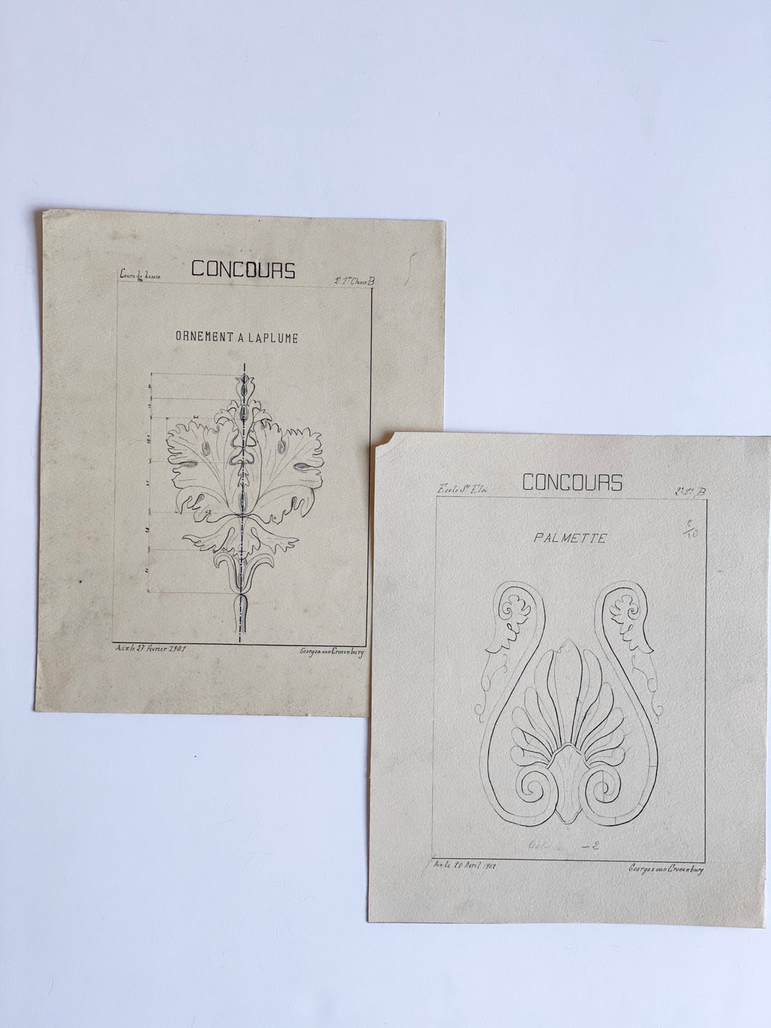 antique architectural studies, set of two