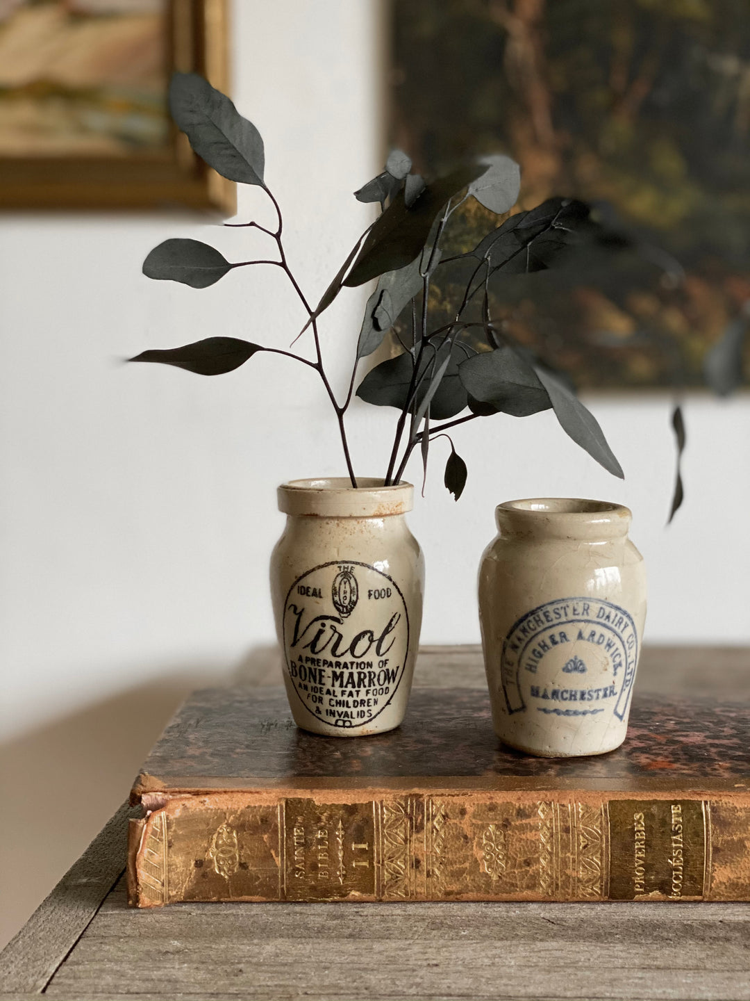 antique advertising stoneware set I