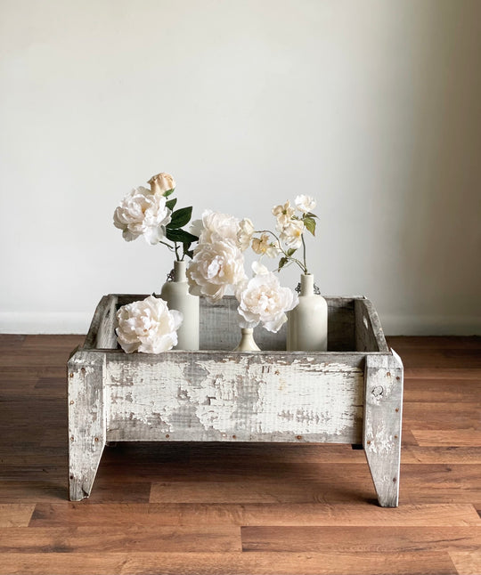 vintage grey wood footed planter