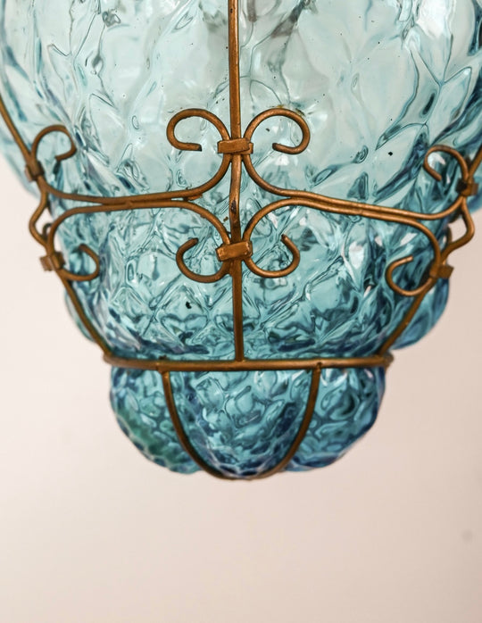 vintage murano blown glass caged pendant