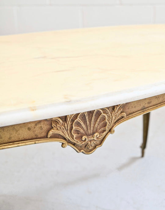 1970s French Louis style cast brass and marble coffee table