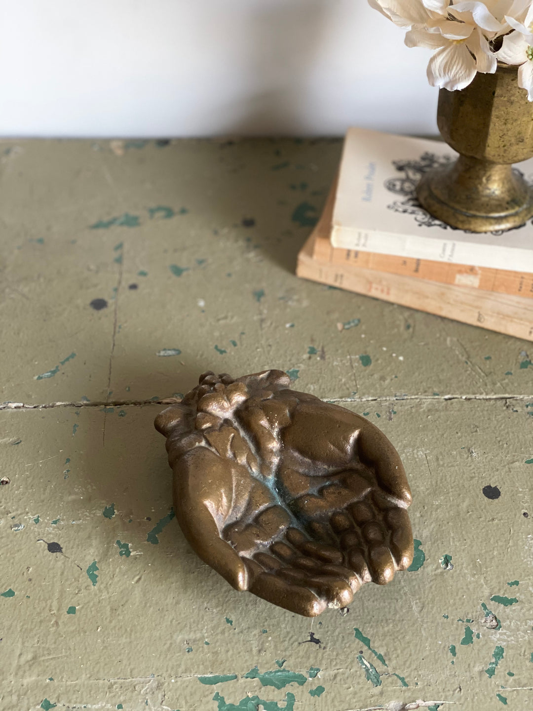 antique brass cast hands dish