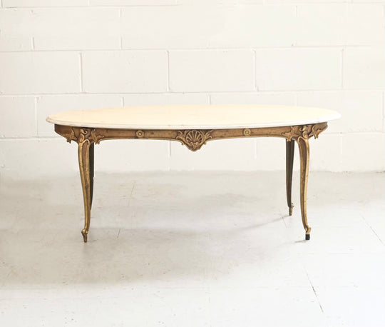 1970s French Louis style cast brass and marble coffee table