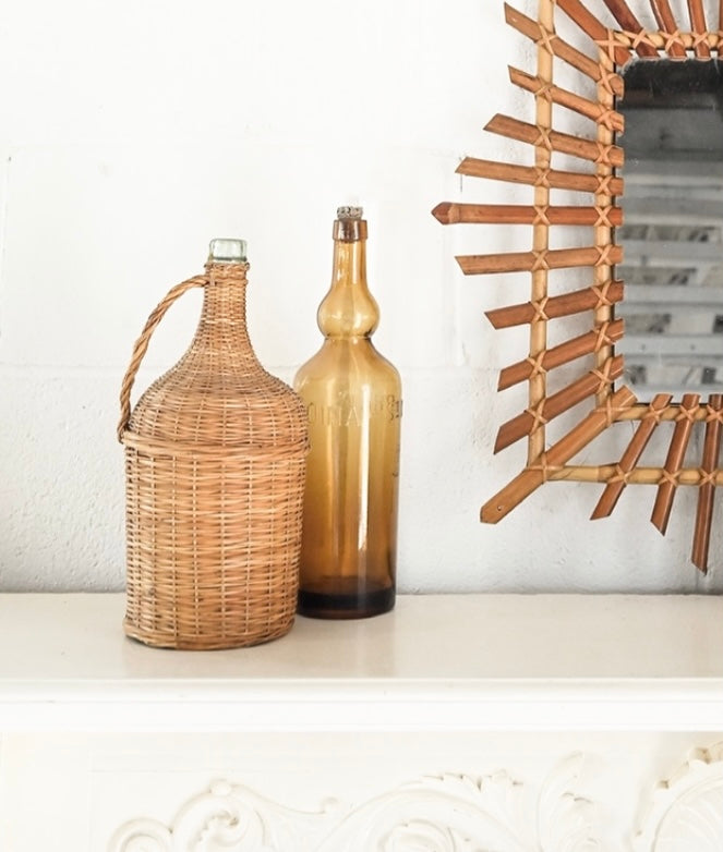 vintage french wicker wrapped demijohn