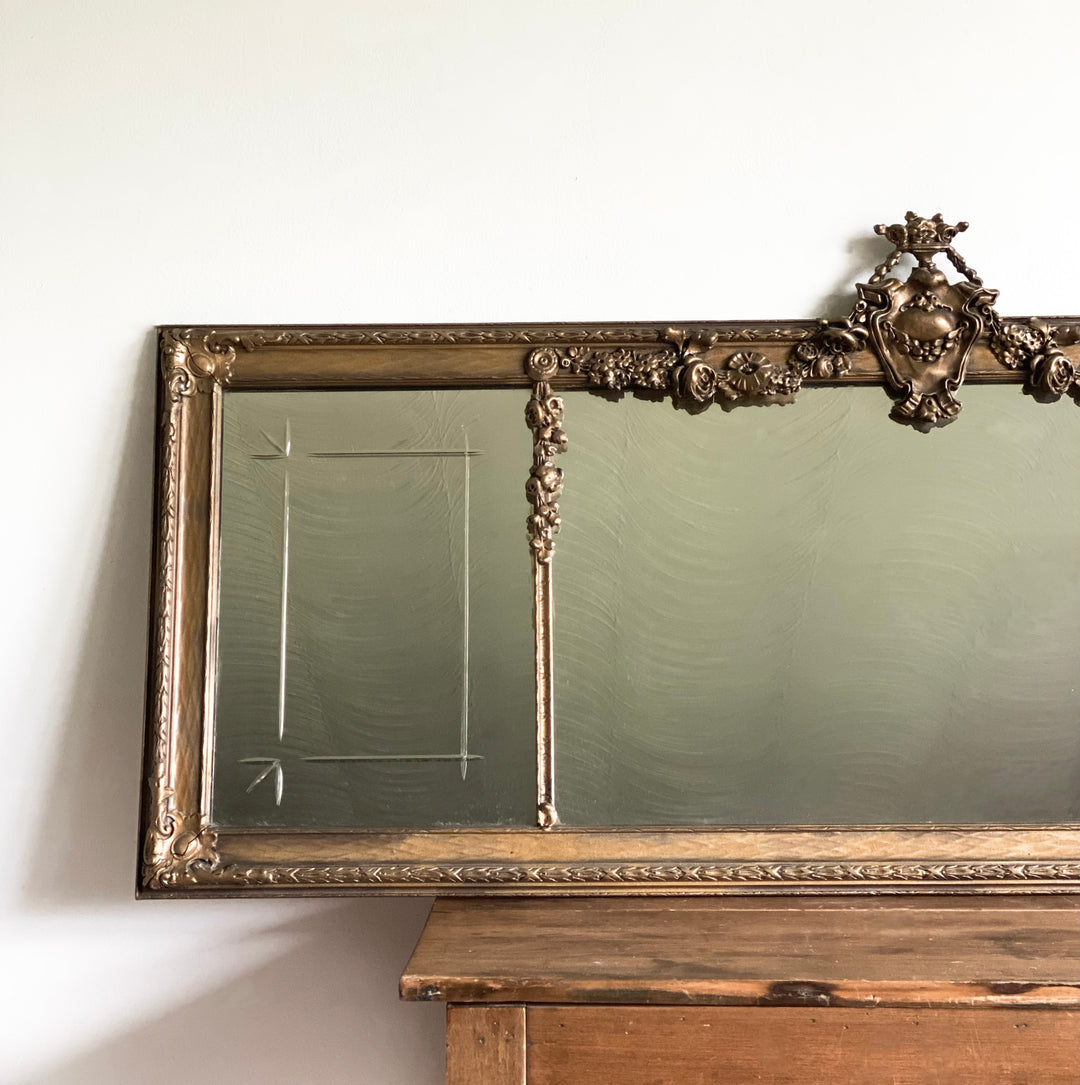 Antique cornice top mantel mirror
