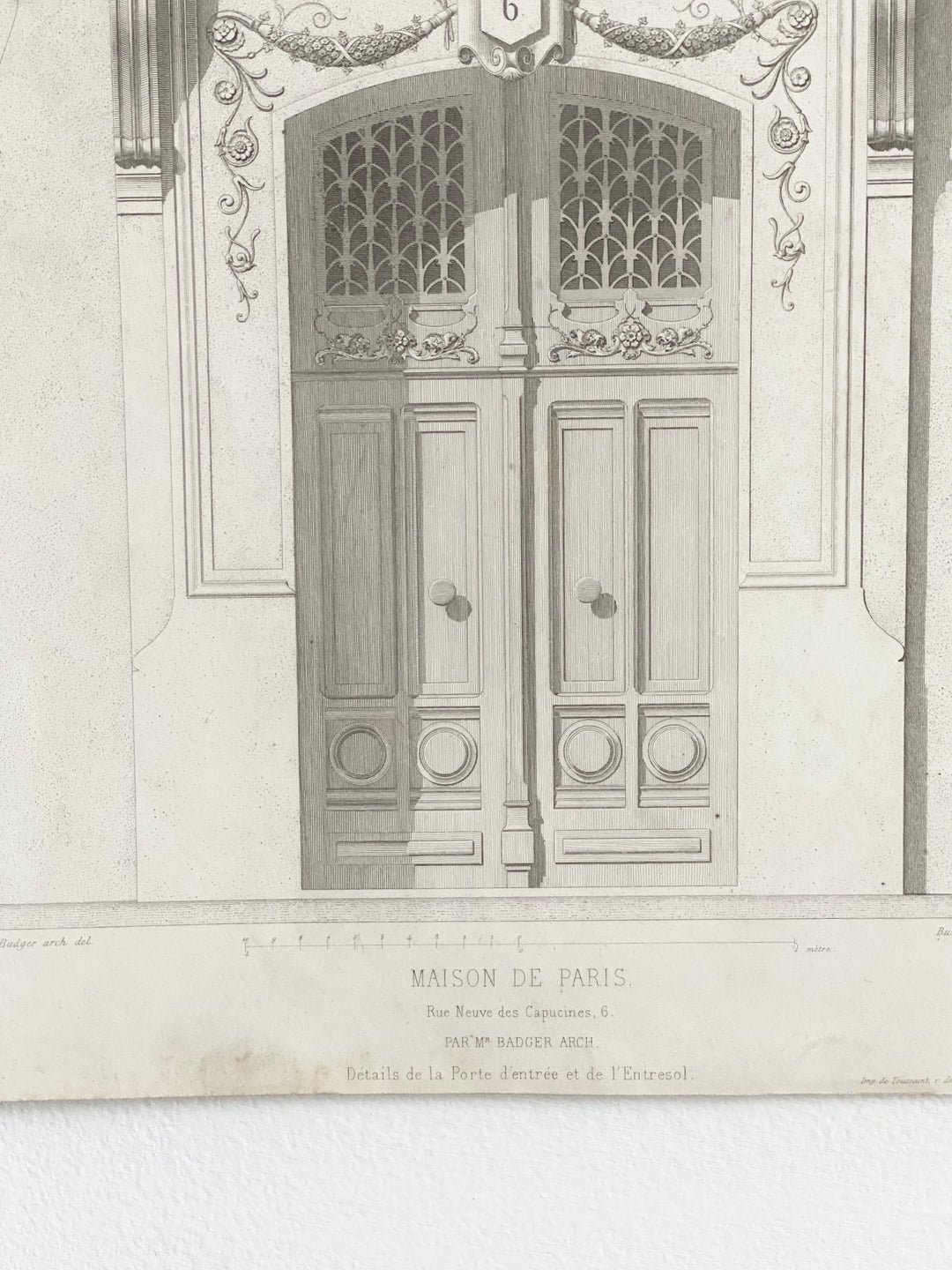 antique architectural engraving, “maison de Paris”