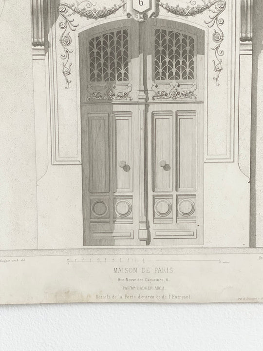 antique architectural engraving, “maison de Paris”