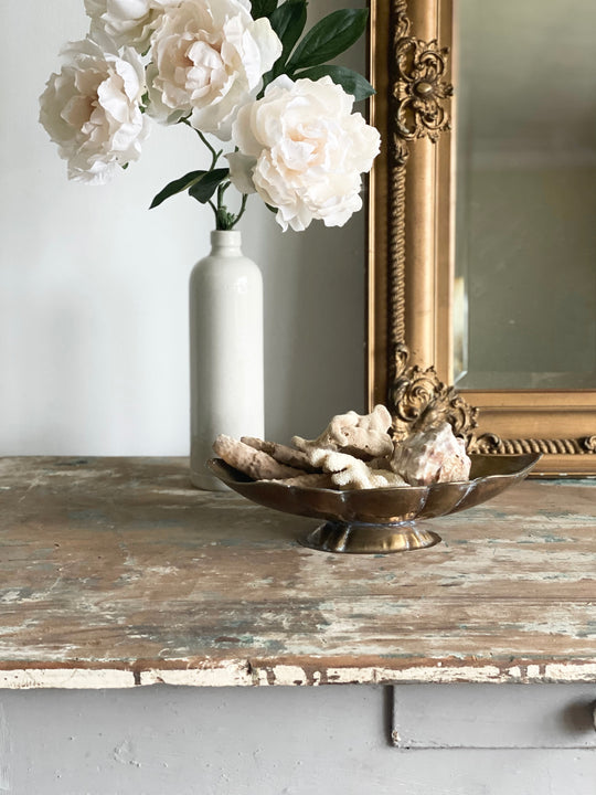 vintage hammered brass pedestal bowl