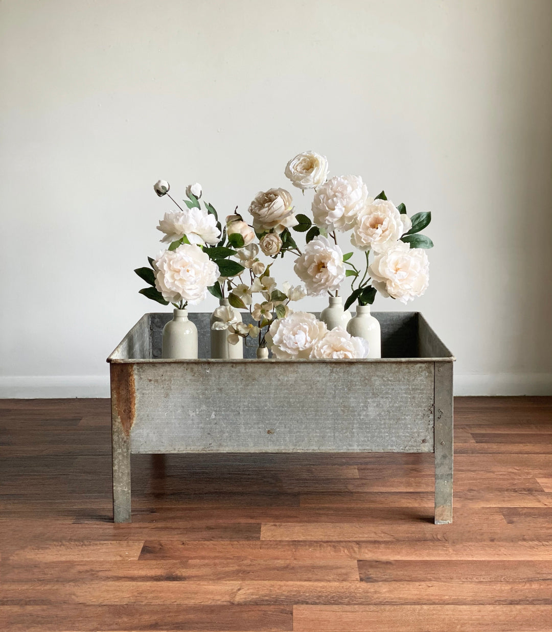 vintage galvanized footed planter