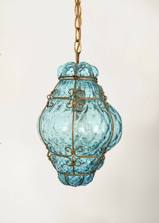 vintage murano blown glass caged pendant