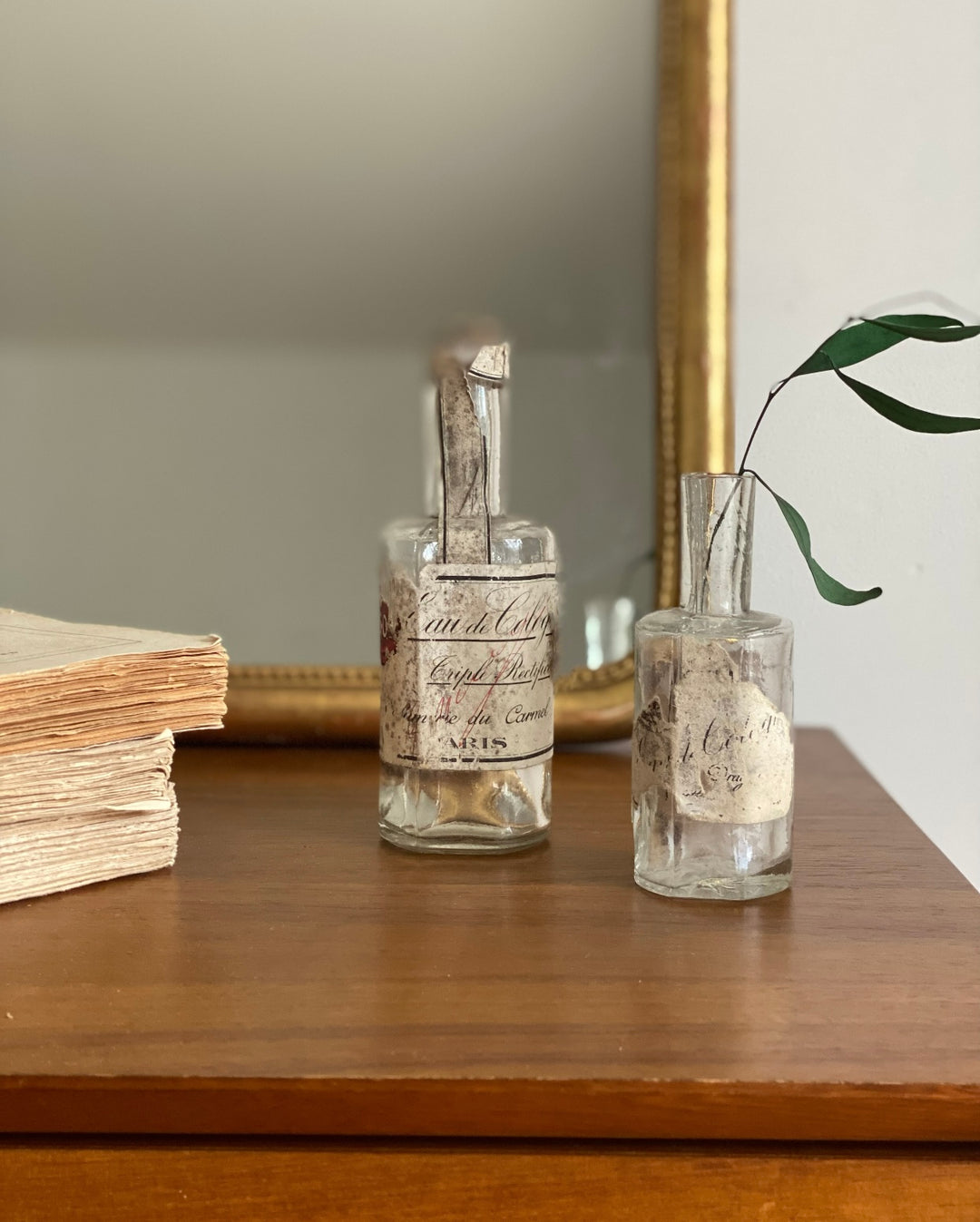 19th century French hand blown glass perfume bottles, set of two
