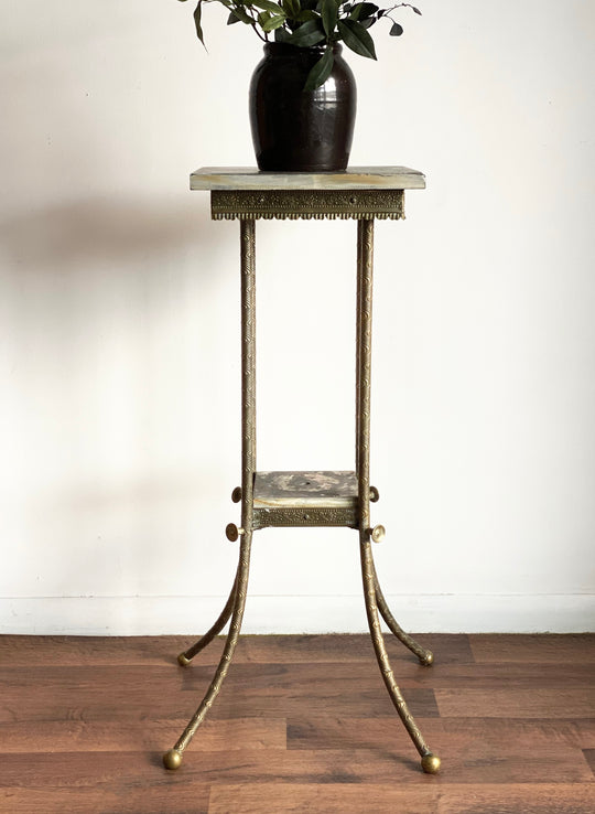 vintage solid brass & granite plant stand