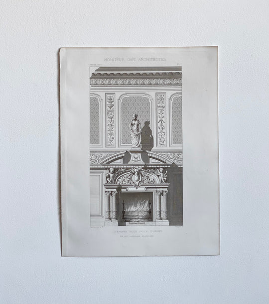 antique engraving "cheminée pour salle d'armes"