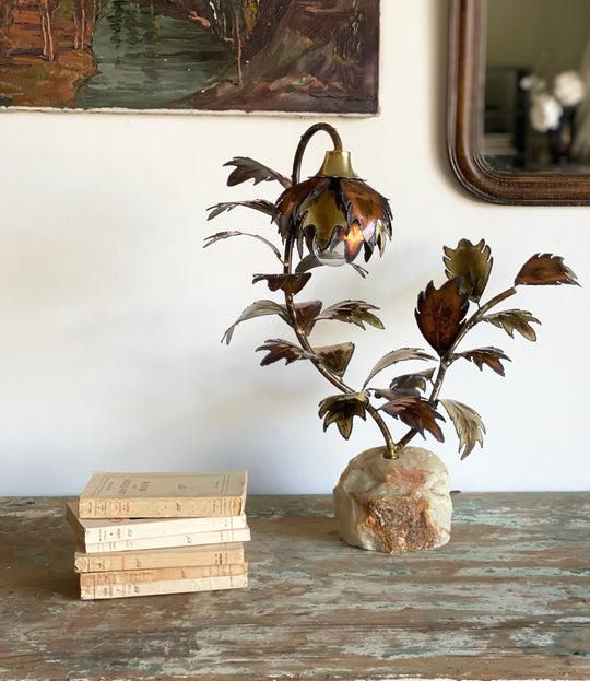 vintage metallic leaf lamp with salt base