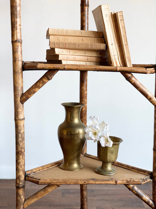 antique English burnt bamboo étagère
