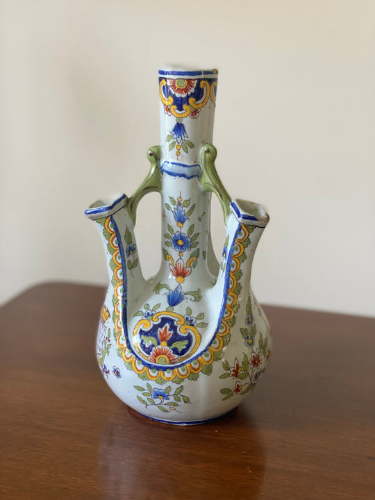 rare 19th century French Rouen pottery heraldic tulipiere