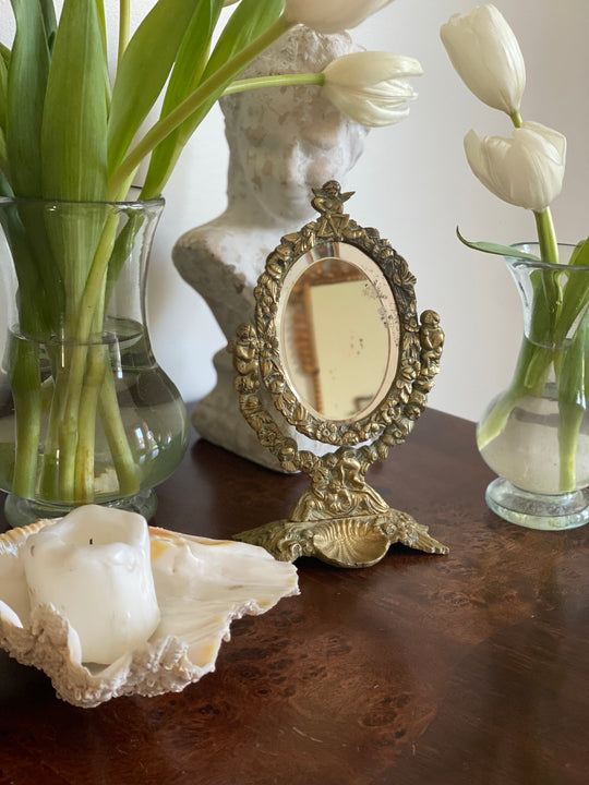 turn of the century French bronze Napoleon III tabletop vanity mirror