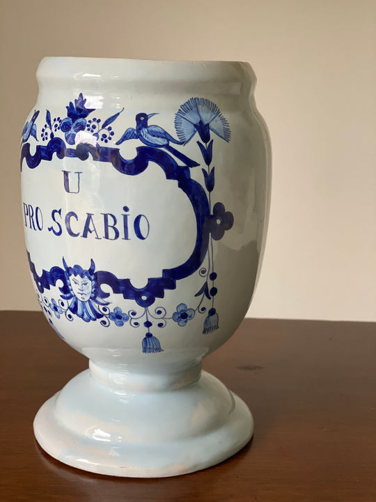 antique French delft hand painted apothecary jar