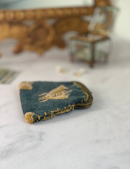 rare 19th century French silk needlepoint tapestry bee motif coin purse
