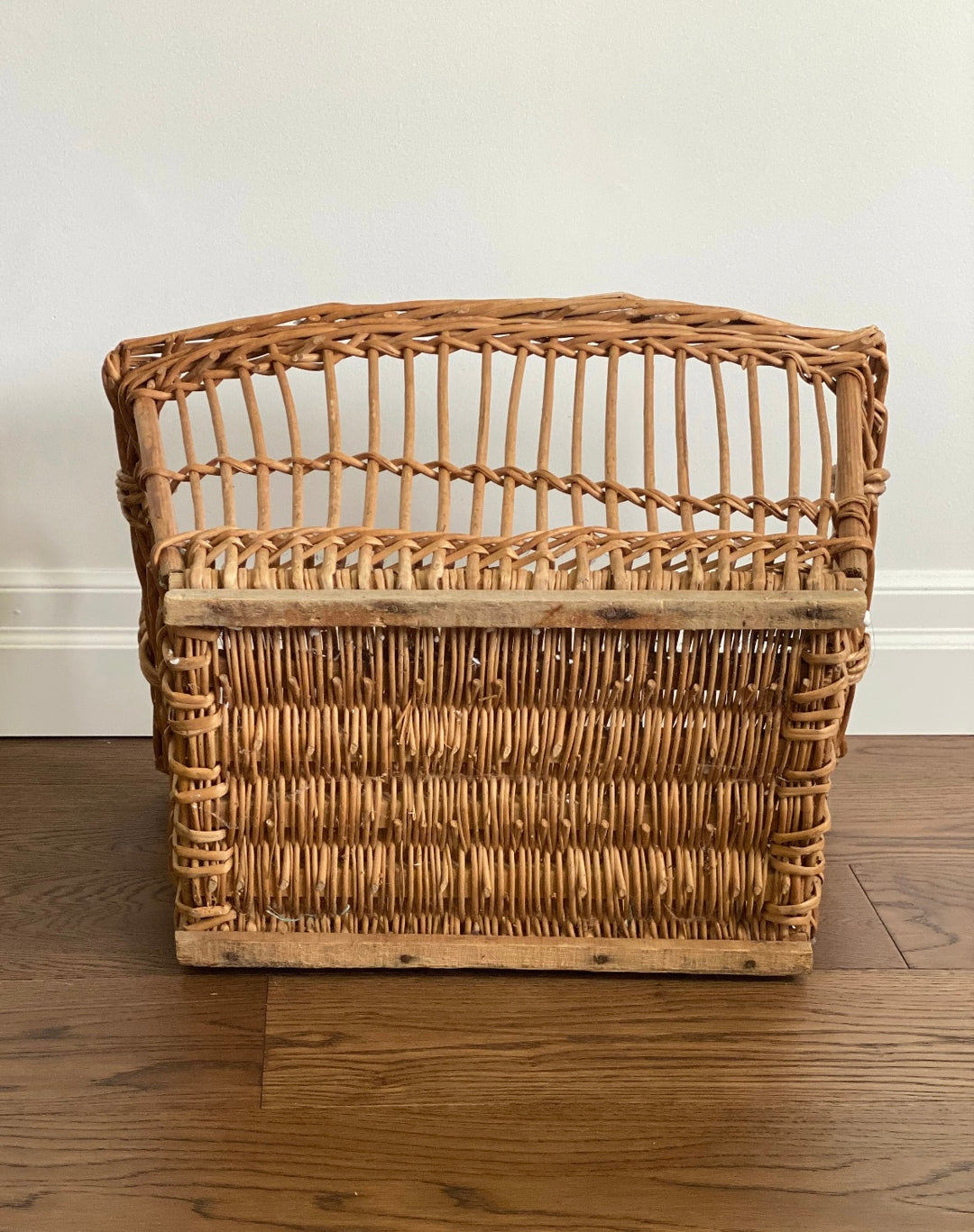 antique French open weave market basket