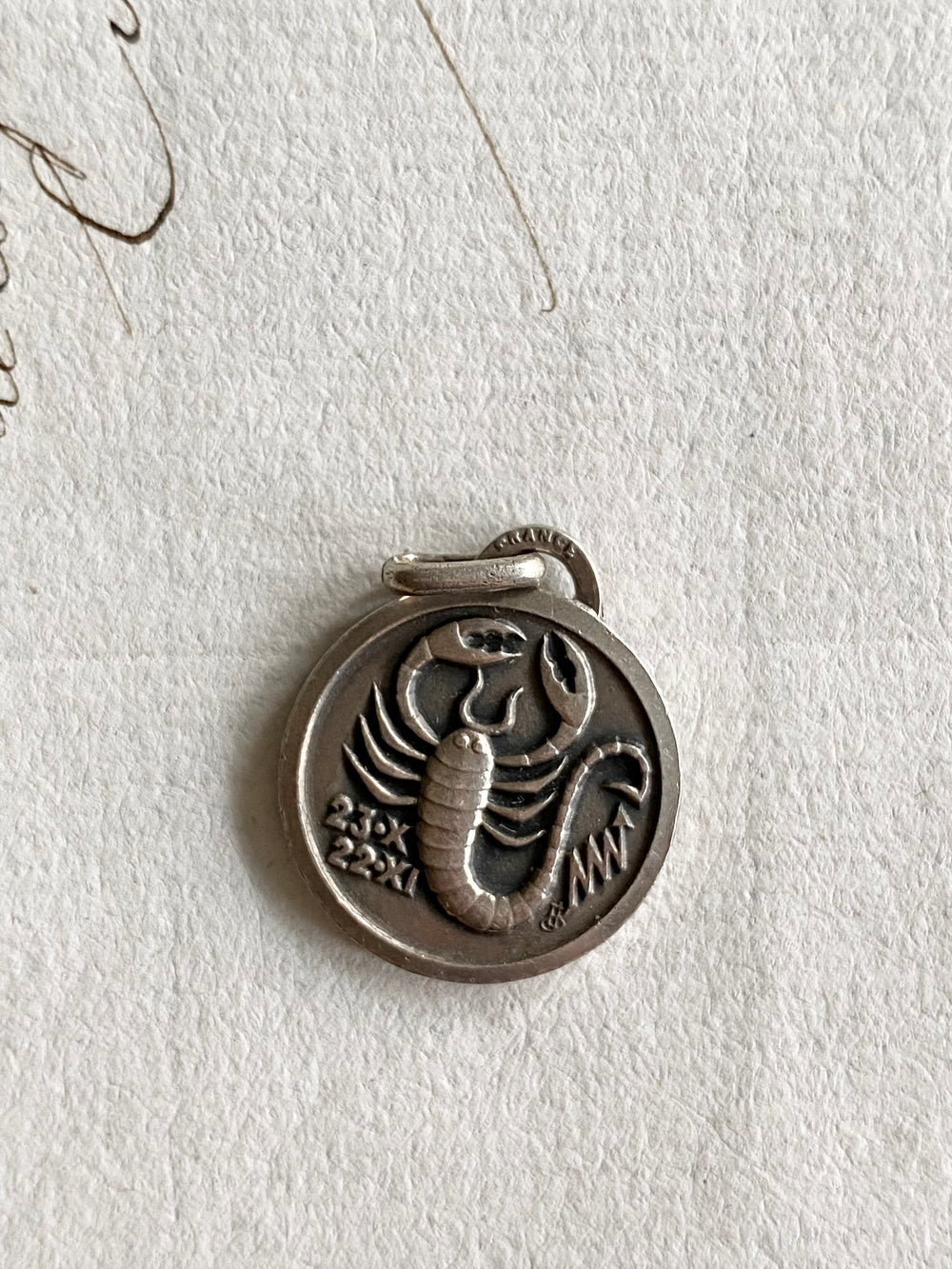 1950s French 800 silver Scorpio astrological pendant