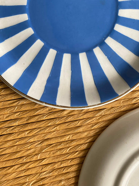 rare 1920s French Sarreguemines art deco striped plate set