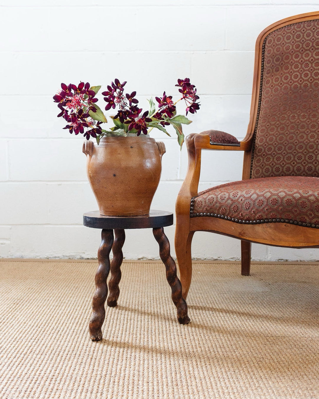 turn of the century French rustic wavy leg stool