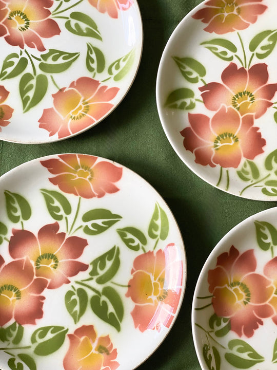 rare 1940s French Orchies faience dinner plates, set of 4