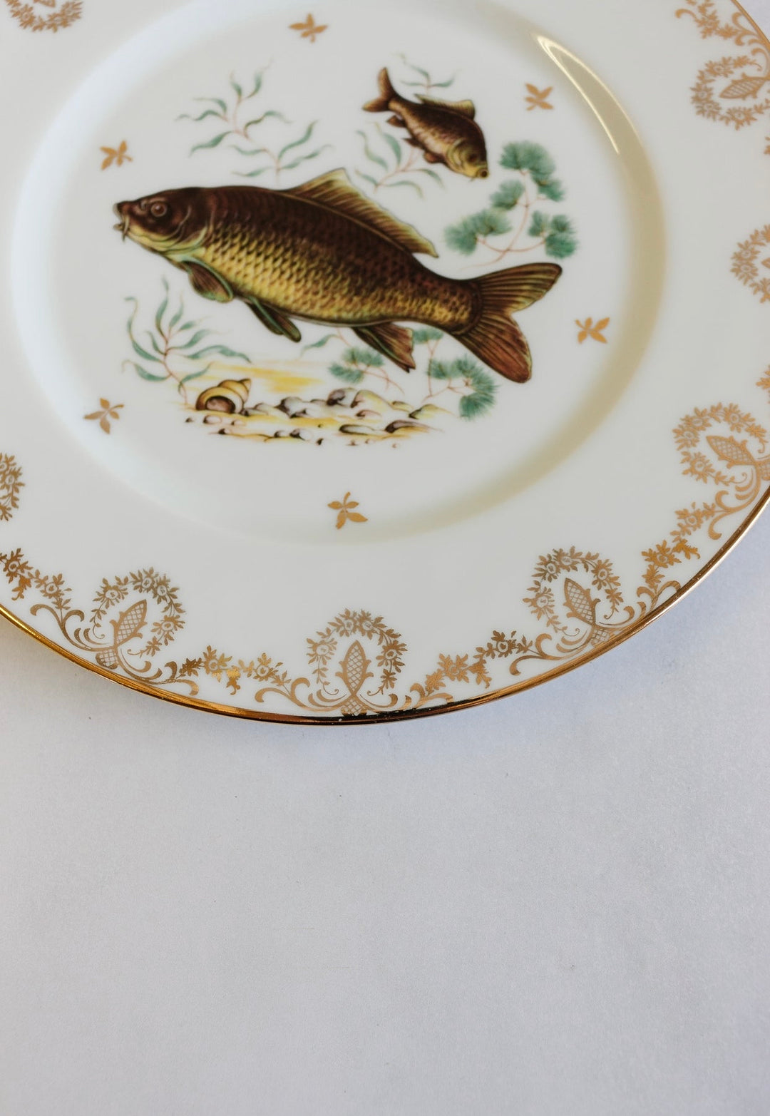 midcentury French "porcelaine de limoges" fish plates