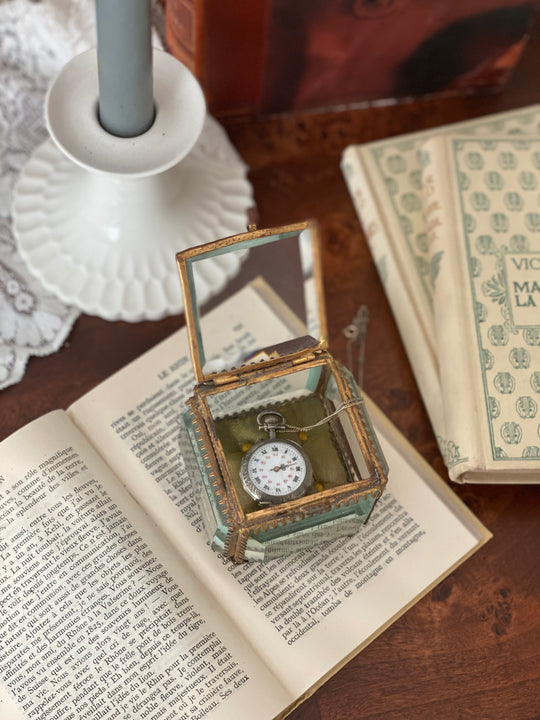 turn of the century French etched silver chatelaine ladies pocket watch