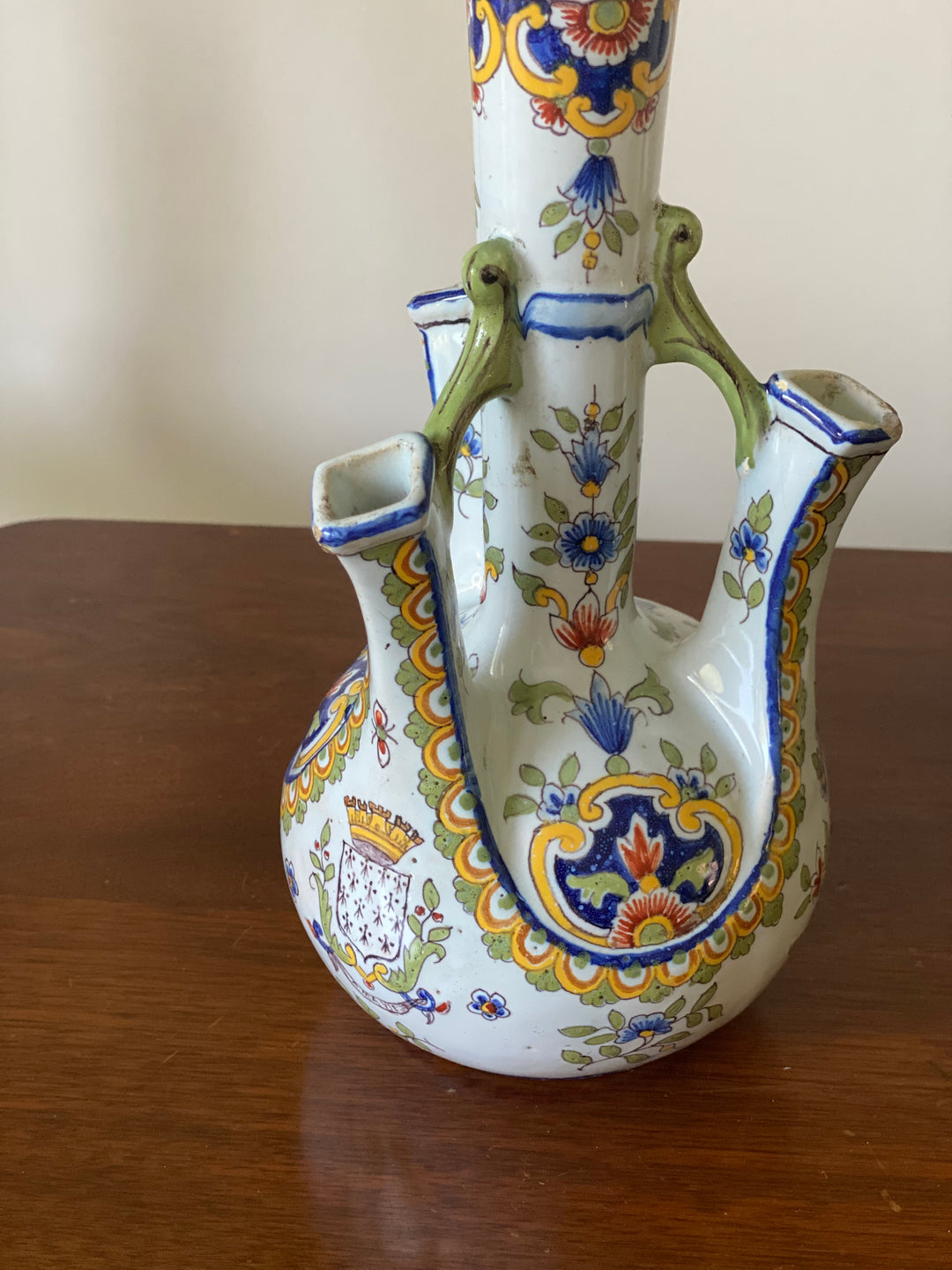 rare 19th century French Rouen pottery heraldic tulipiere