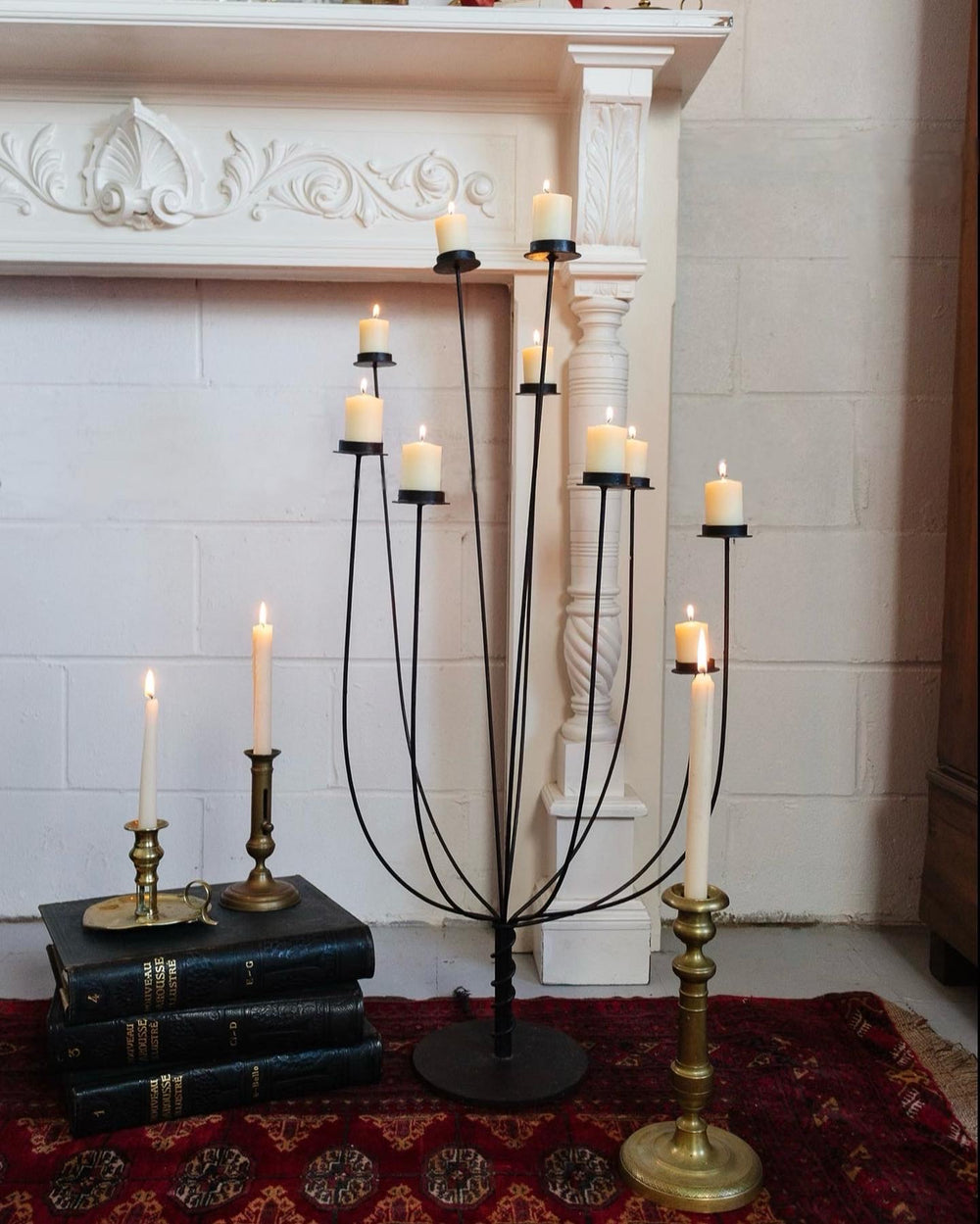 rare midcentury French brutalist 10 arm floor candelabra