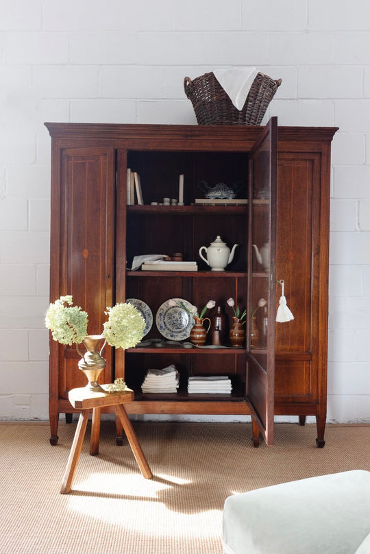 turn of the century French directoire style inlaid mahogany bookcase