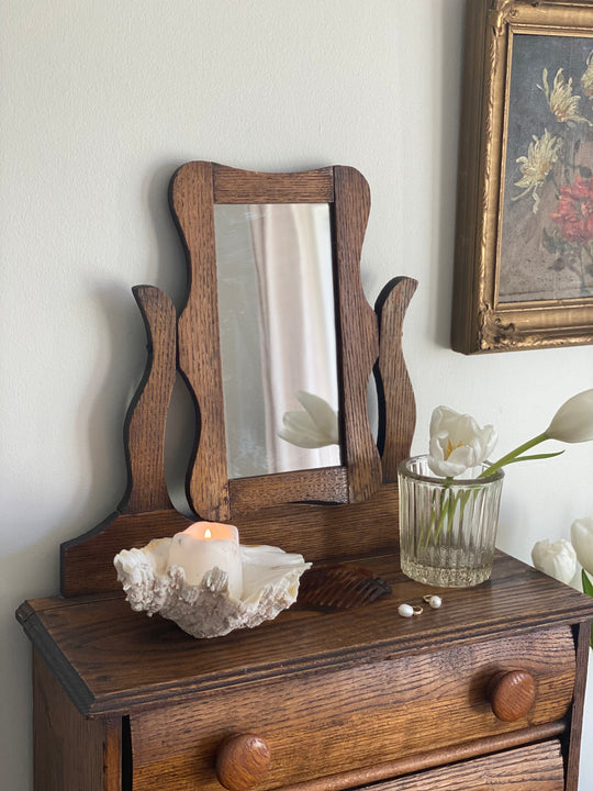turn of the century French salesman sample oak dresser & vanity mirror