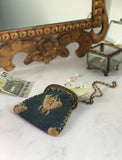 rare 19th century French silk needlepoint tapestry bee motif coin purse