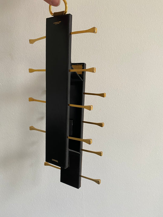 midcentury french brass and leather Longchamp tie rack by Jacques Adnet