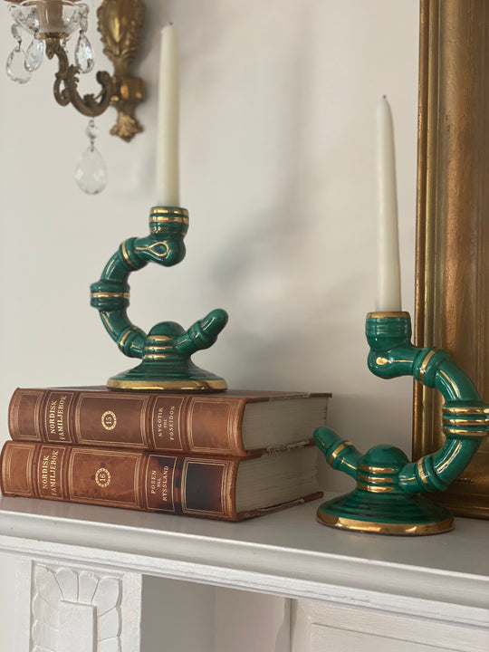 1950s French Vallauris pottery majolica lamp pair