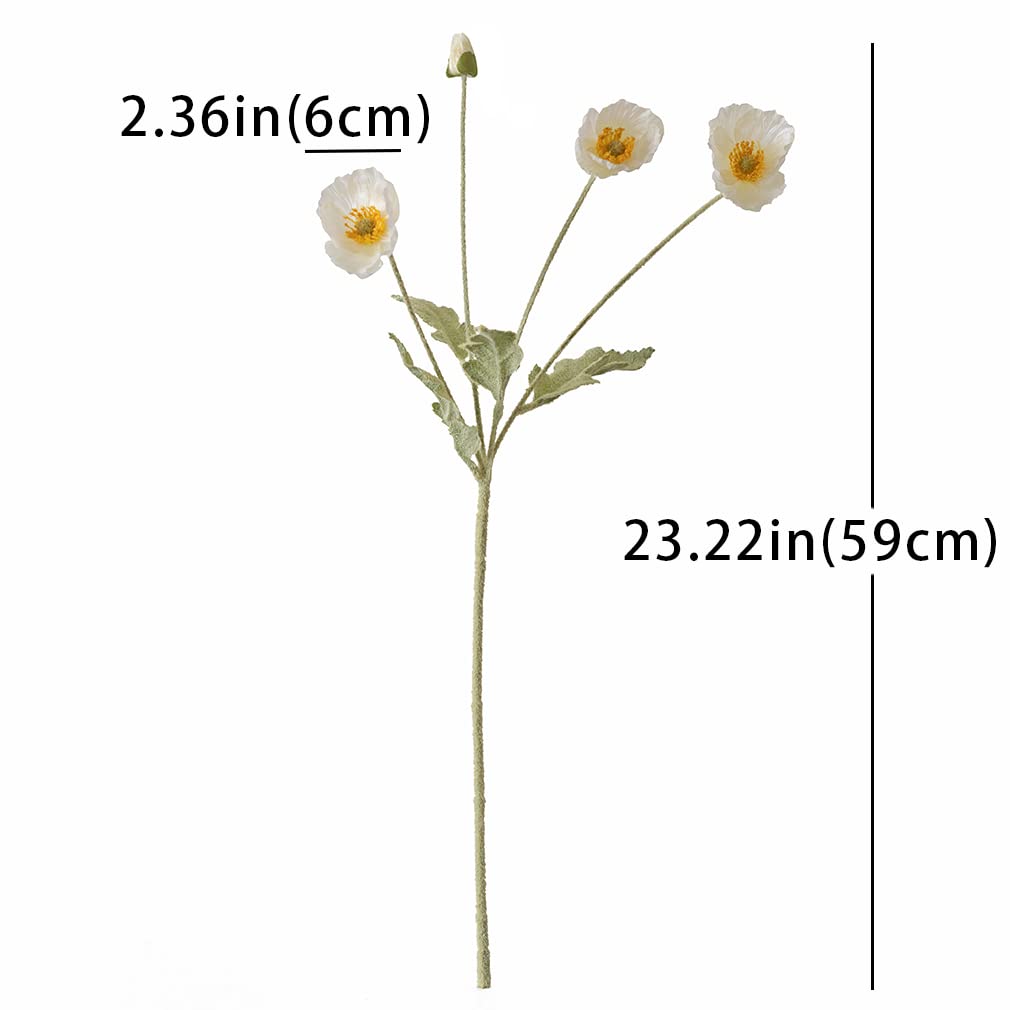 DUYONE Artificial Flowers 6 Stems Poppy Silk Bouquet,for Wedding, Home, Party Decoration,Table Centerpiece Arrangement(White)