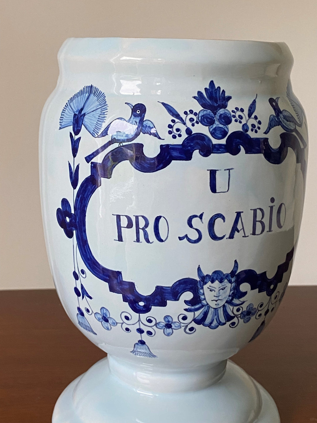 antique French delft hand painted apothecary jar