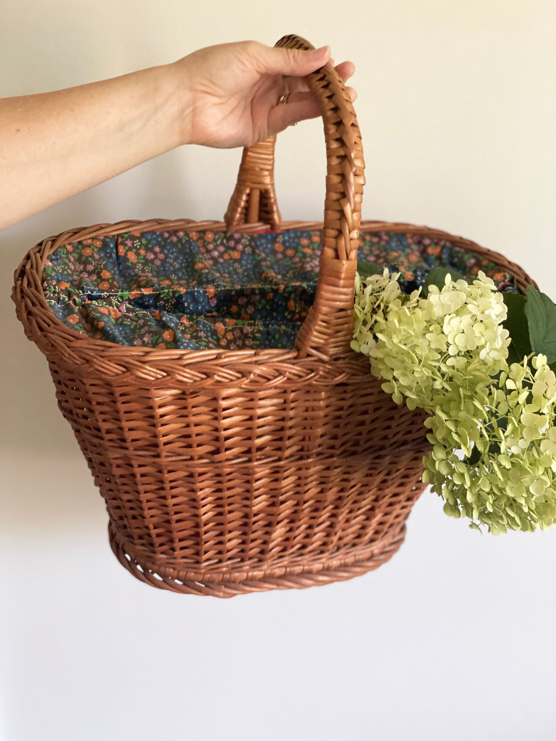 vintage French fabric lined panier